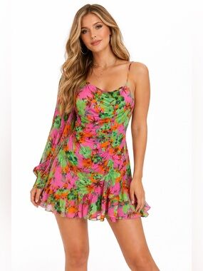 Gilner Farrar tropical one sleeve NWT mini dress size small
